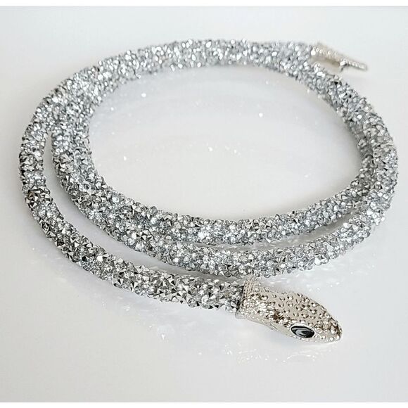 ✨💎🐍 Snake Rhinestone Bendable Design Blingy Statement Open Choker Necklace NEW - Picture 3 of 17